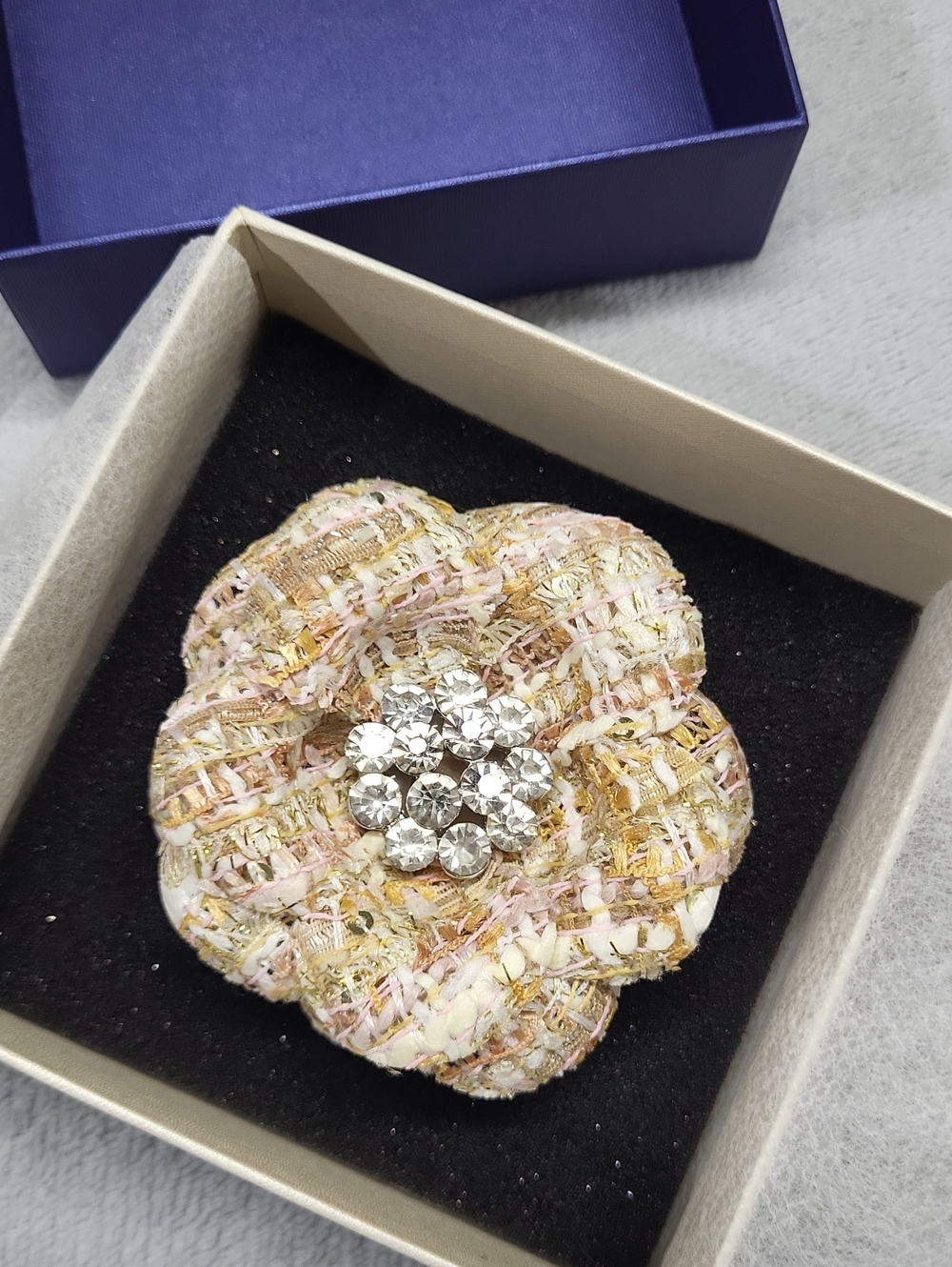 Tweed & Rhinestones Pin Clip from Japan